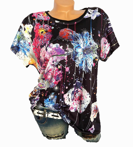 Strass shirt schwarz bunt - strass,