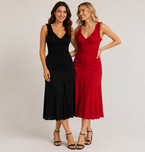 Damen midikleid rot - midikleid, schwarz